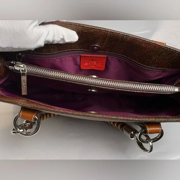 RARE Entro Paisley Handbag Satchel Satin Braided handles Fuchsia Lining vintage - Picture 3 of 16